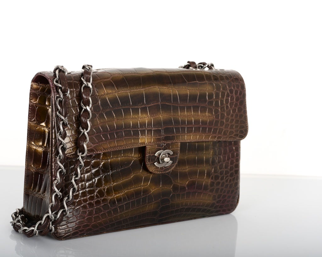Runway Jumbo Flap,Very Few Made..Chanel Stunning Shiny Alligator Bag With Gorgeous Hardware. The Color Is Bronze With Deeper Shades Mixed.. It Is A Stunning Piece.

The Ultimate Bag To Own! Make A Statement Without Saying A Word?

The Bag Is In