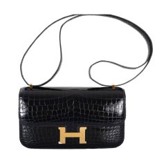 The "IT" Bag Hermes Constance Elan Crocodile Blue Marine Gold Hw