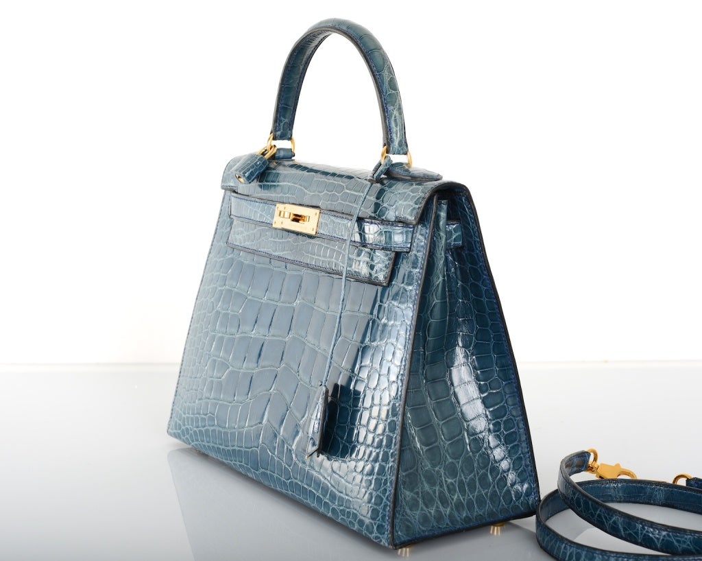 Women's SUPERFIND JF FAVE! HERMES KELLY BAG 28CM BLUE ROI CROC WITH GOLD