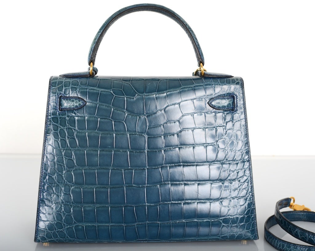 SUPERFIND JF FAVE! HERMES KELLY BAG 28CM BLUE ROI CROC WITH GOLD 1