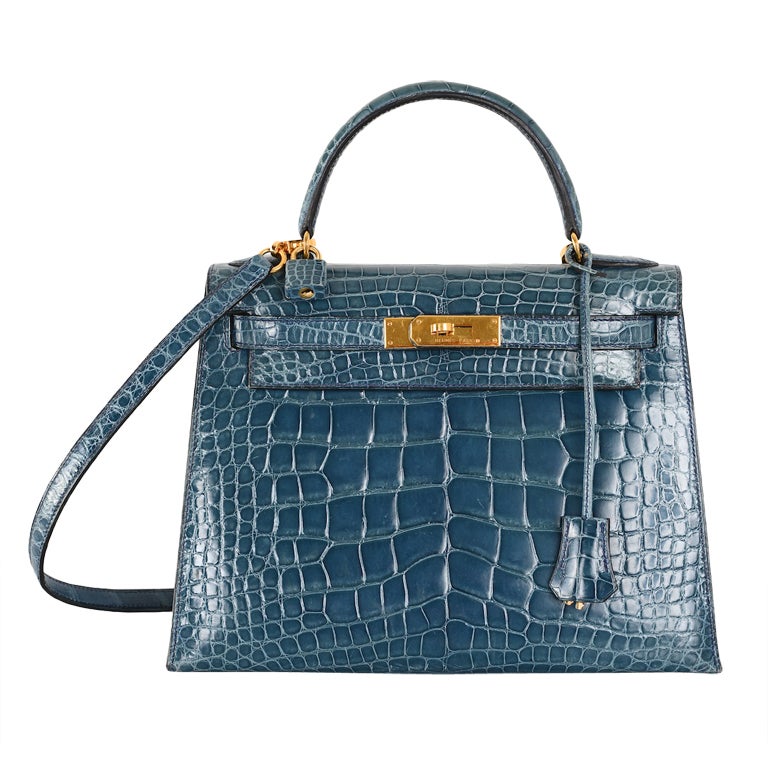 SUPERFIND JF FAVE! HERMES KELLY BAG 28CM BLUE ROI CROC WITH GOLD