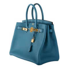 NEW COLOR HERMES 35CM BIRKIN BAG BLUE COBALT WITH GOLD HW