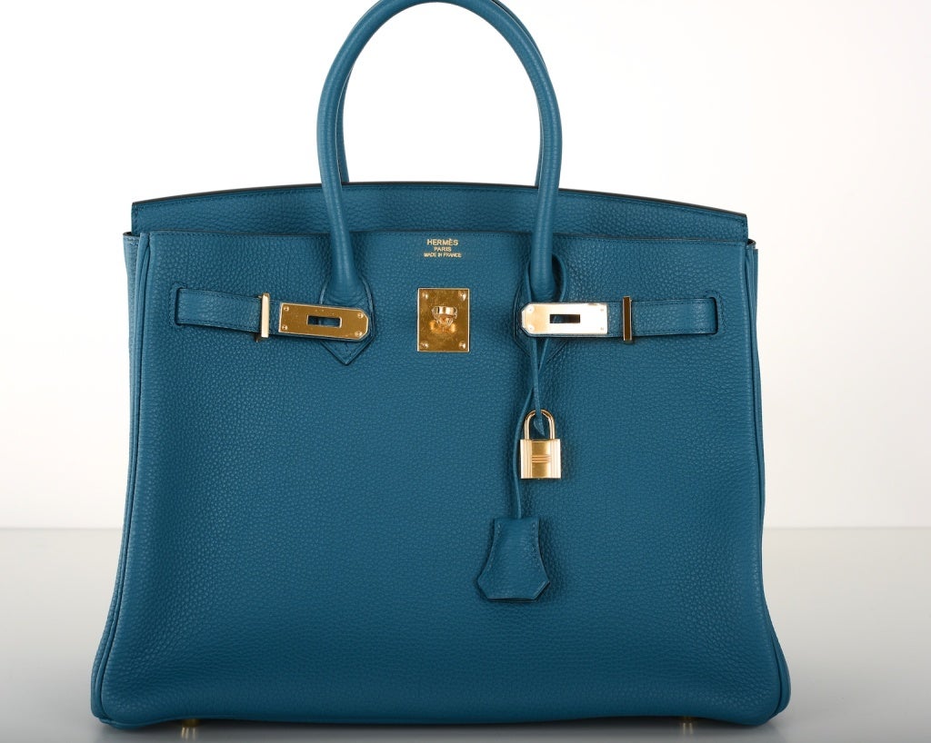 NEW COLOR HERMES 35CM BIRKIN BAG BLUE COBALT WITH GOLD HW at 1stdibs