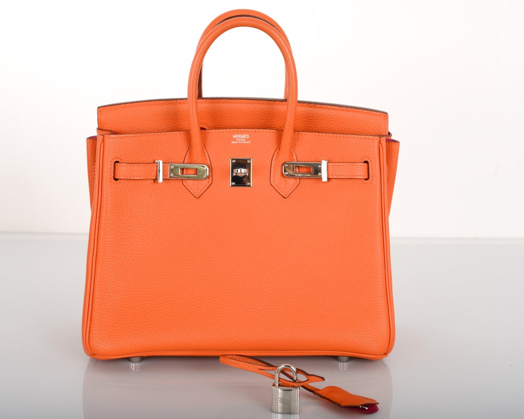Hermes Birkin Bag 2 Tone 25cm Orange ~ Fuchsia Interior Pall Hw at ...  