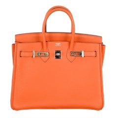 Hermes Birkin Bag 2 Tone 25cm Orange ~ Fuchsia Interior Pall Hw