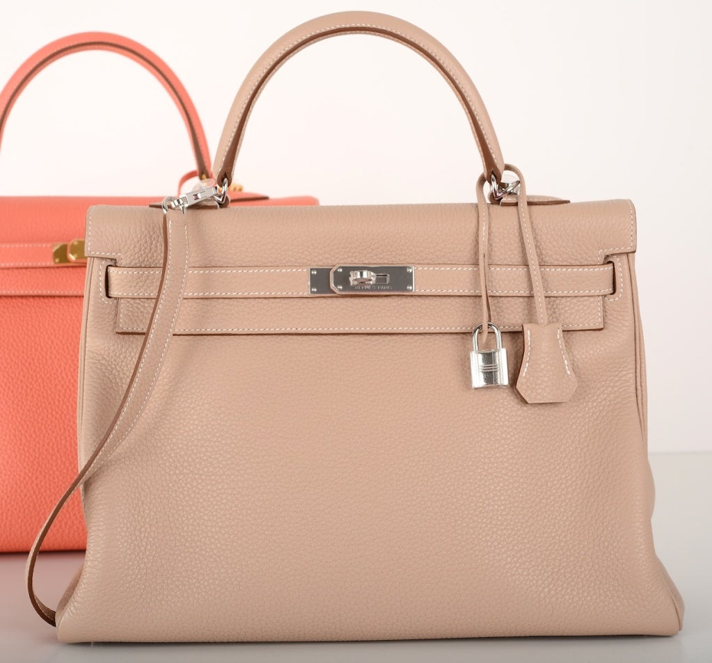 As Always, Another One Of My Fab Finds, Hermes 35Cm Kelly In Beautiful Argile Color, Clemence Leather With Palladium Hardware.

This Bag Is Brand New, Q Stamp

*Note Additional Bag Is Pictured For Contrast And Color Comparison