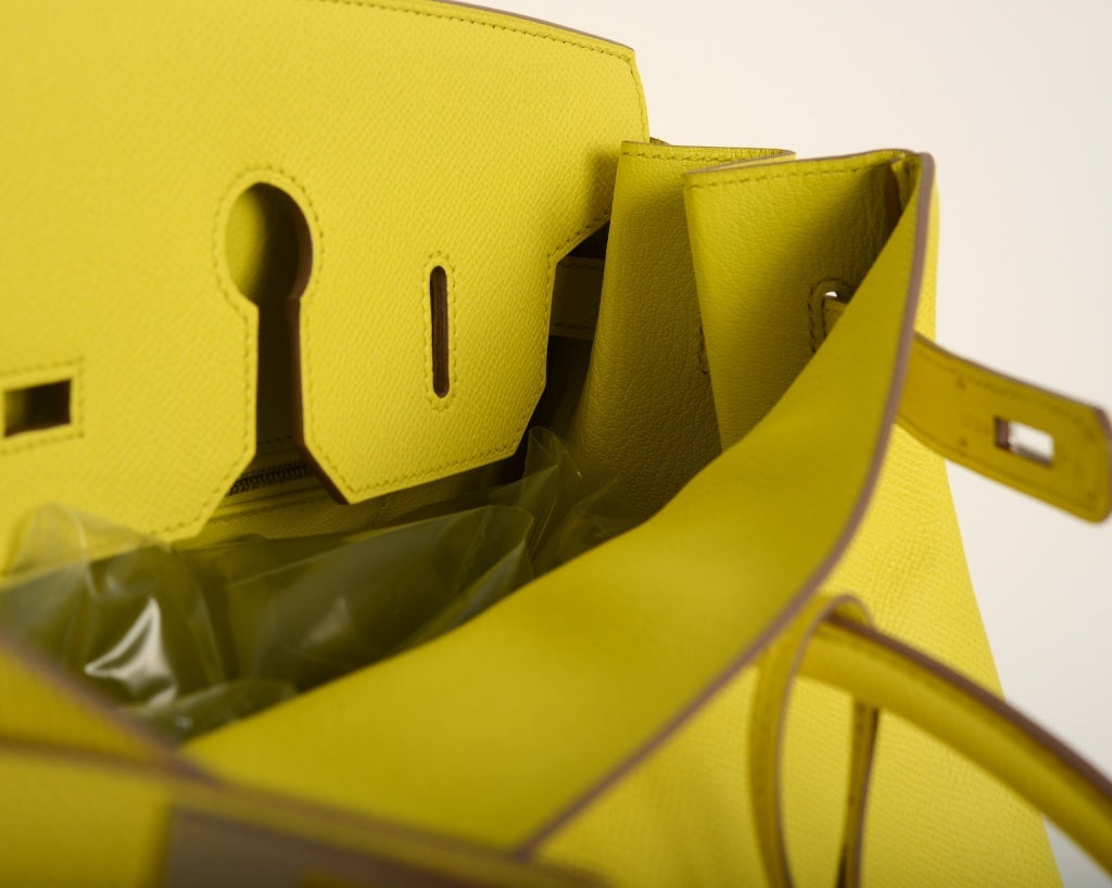 New Yellow Hermes Birkin Bag 35Cm Gorgeous Lime Soufre Epsom Pal In New Condition In NYC Tri-State/Miami, NY