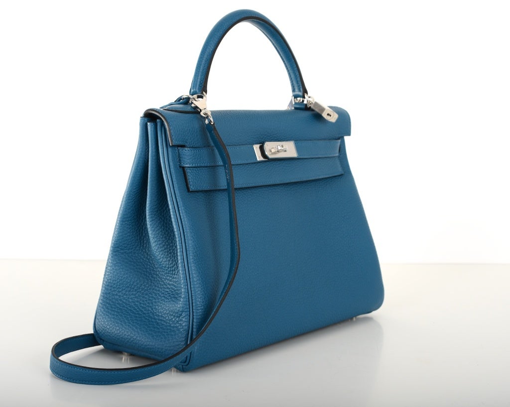 As Always, Another One Of My Fab Finds, Hermes 35Cm Incredible New Color! 

Bleu De Galice Kelly With Palladium Hardware!!

This Color Will Take Your Breath Away Truly A Master Piece...

This Bag Comes With Lock, Keys, Clochette, A Sleeper For