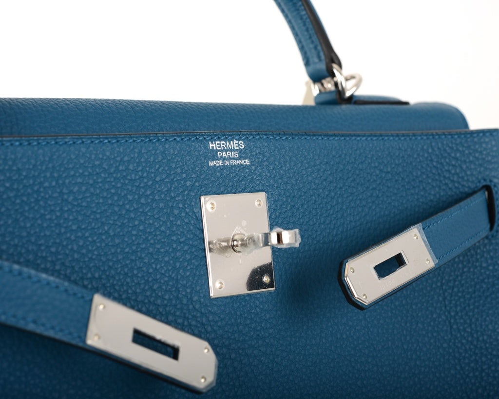 Hermes Kelly Bag 35Cm Blue De Galice With Palladium Togo JaneFinds 1