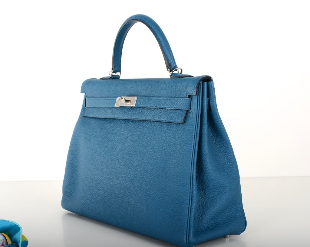 Hermes Kelly Bag 35Cm Blue De Galice With Palladium Togo JaneFinds 3