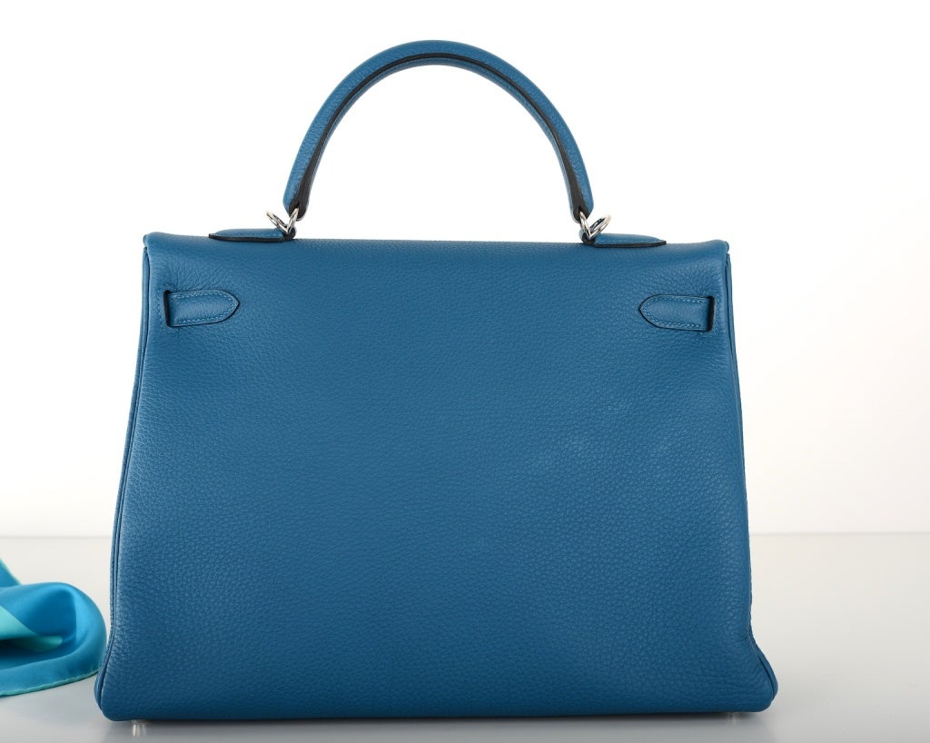 Hermes Kelly Bag 35Cm Blue De Galice With Palladium Togo JaneFinds 4