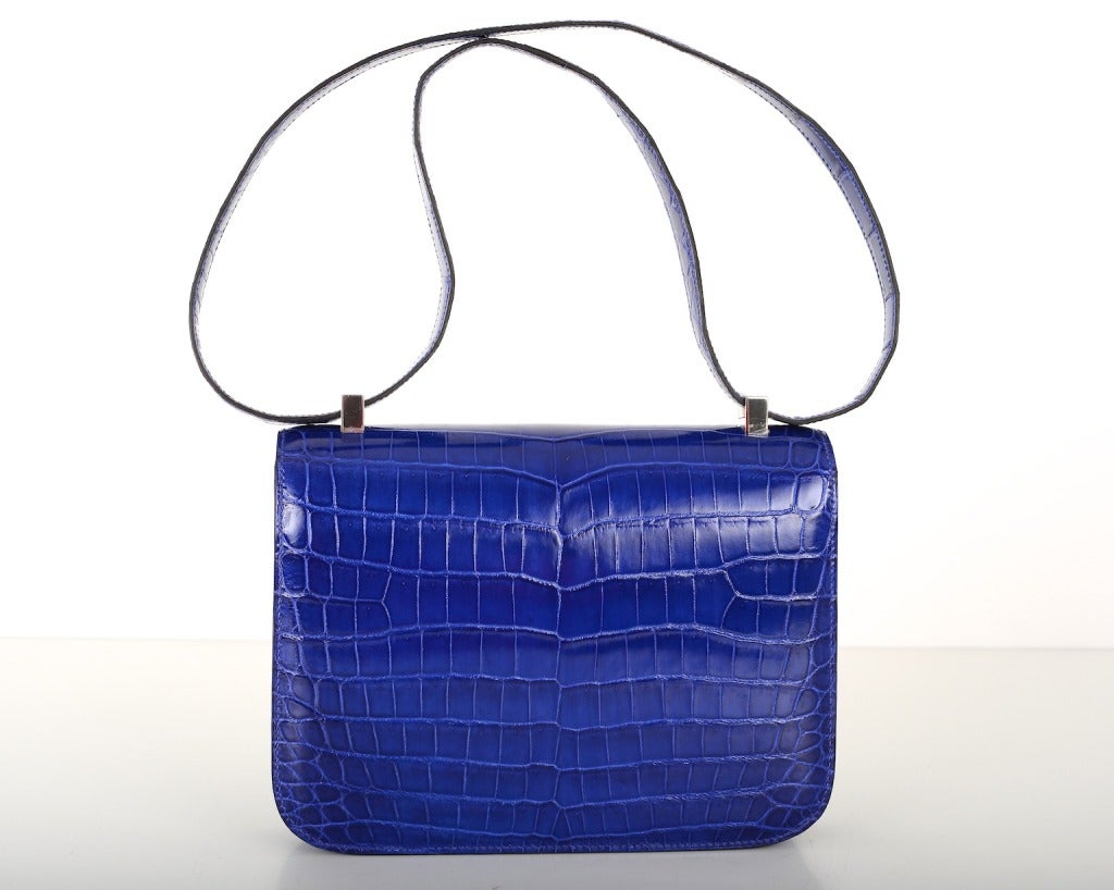 Women's HERMES CONSTANCE CROCODILE BLUE ELECTRIC BAG 23CM STUNNER