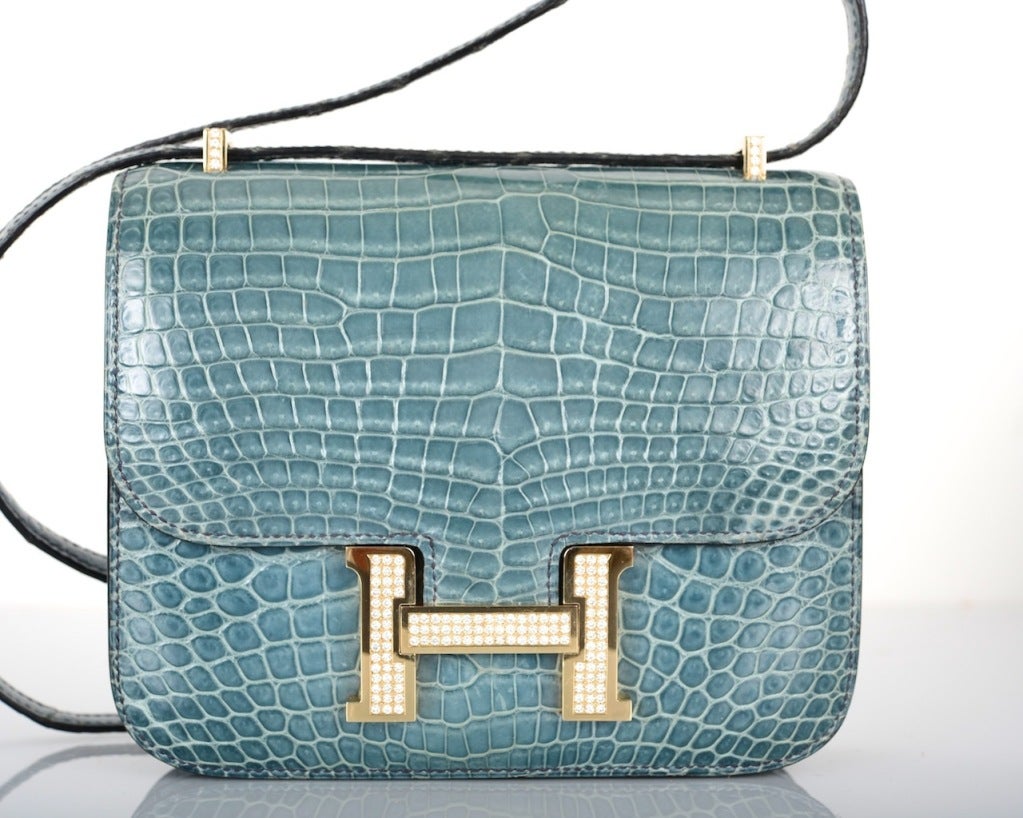 HERMES 18CM DIAMOND WHITE GOLD BLUE JEAN CROCODILE CONSTANCE 2