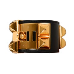 HERMES CDC BLACK BRACELET LEATHER WITH GOLD HARDWARE SZ SMALL