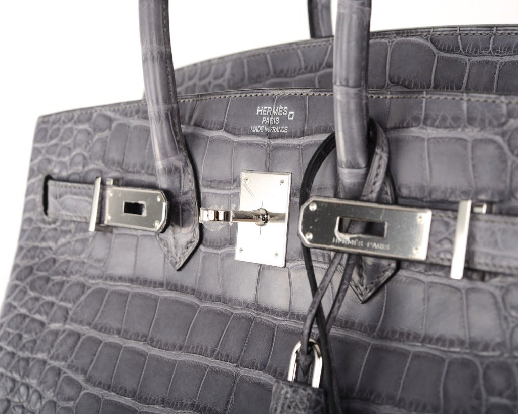 HERMES BIRKIN BAG 35CM GRIS PARIS (GREY) MATTE CROC ALLIGATOR PH at 1stDibs