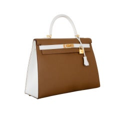 Special Order Hermes 35Cm Kelly Bag Gold White Bi Color Brushed