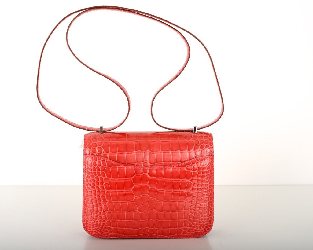 Jewel Hermes Constance Bag Crocodile 18Cm Glorioius Bougenville In New Condition In NYC Tri-State/Miami, NY
