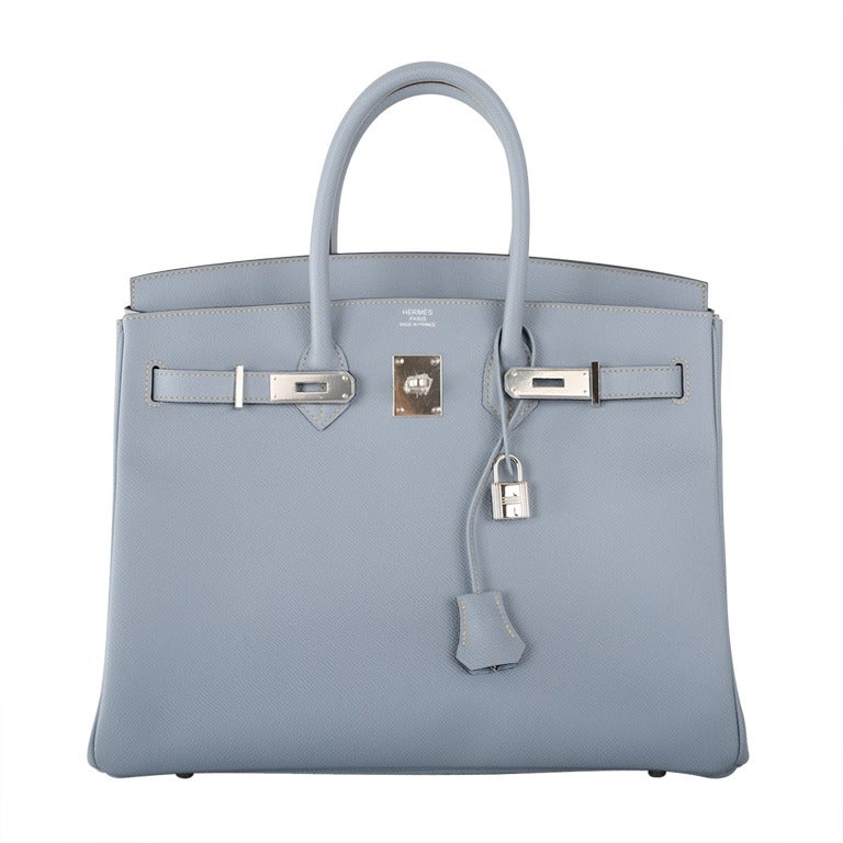 SO PRETTY NEW COLOR HERMES BIRKIN BAG 35CM BLUE LIN BLEU LIN EPS