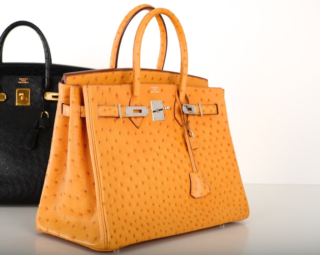 As Always Another One Of My Fab Finds!
Hermes Birkin 35Cm Impossible To Get Discontinued Ostrich Leather In Saffron Gorgeous  Color With Lining In Chevre Leather  And Palladium Hardware

The Most Amazing Ostrich Color With Palladium