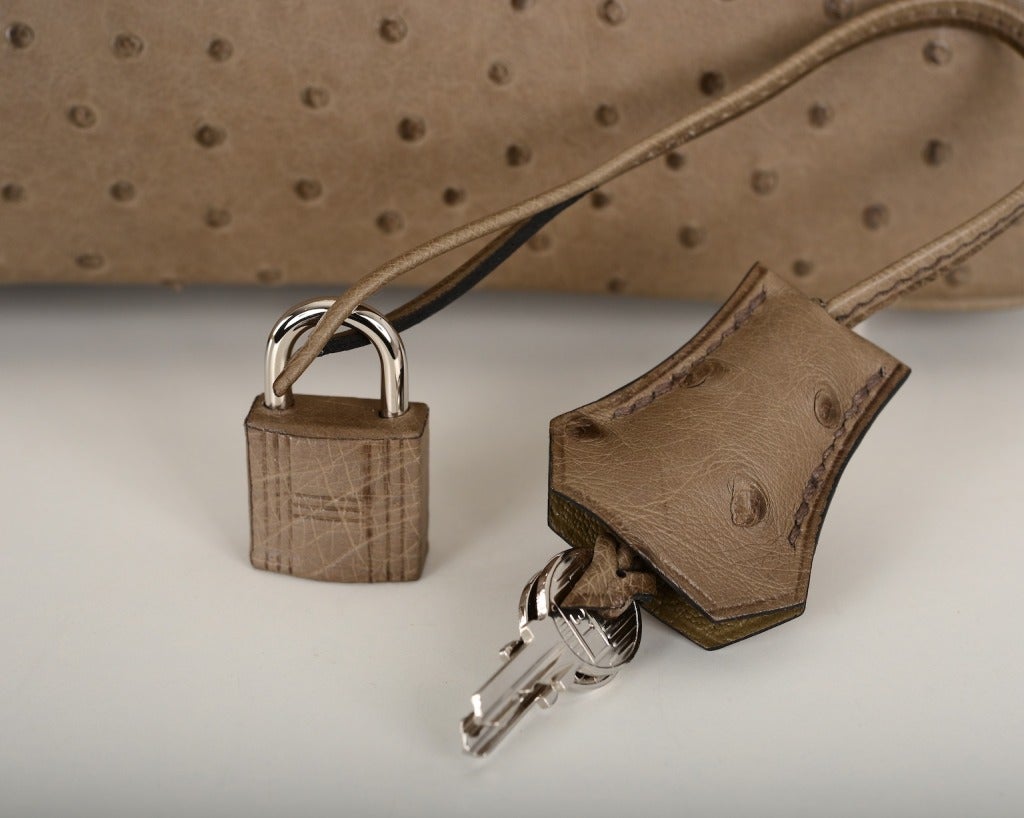 Hermès 30cm Craie Ostrich Birkin Bag with Palladium Hardware. A,, Lot  #59079