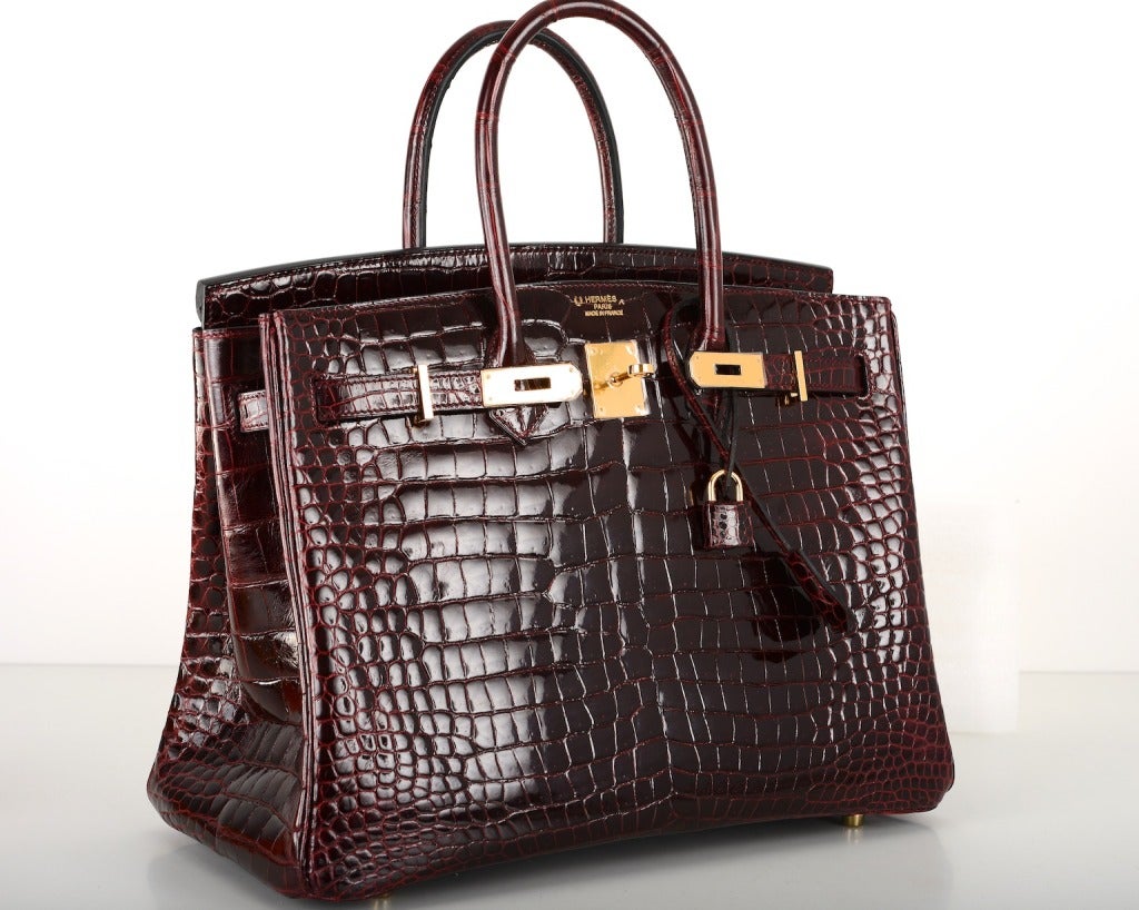 BI COLOR HERMES BIRKIN BAG 35cm BORDEAUX CROCODILE GOLD HARDWARE ...
