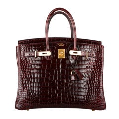 BI COLOR HERMES BIRKIN BAG 35cm BORDEAUX CROCODILE GOLD HARDWARE