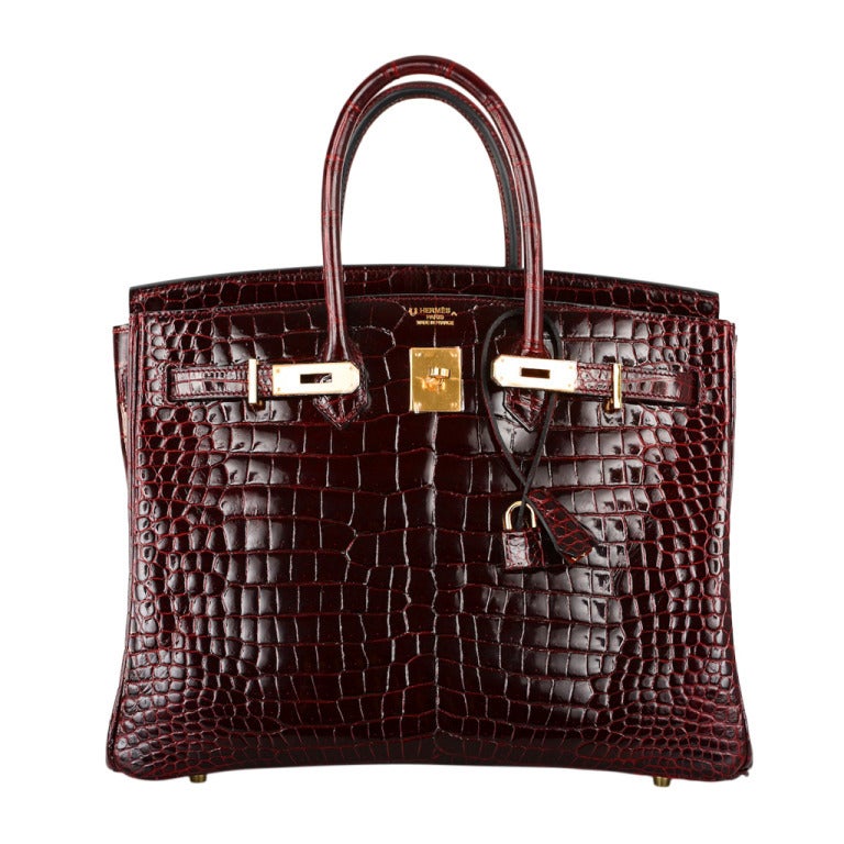 BI COLOR HERMES BIRKIN BAG 35cm BORDEAUX CROCODILE GOLD HARDWARE