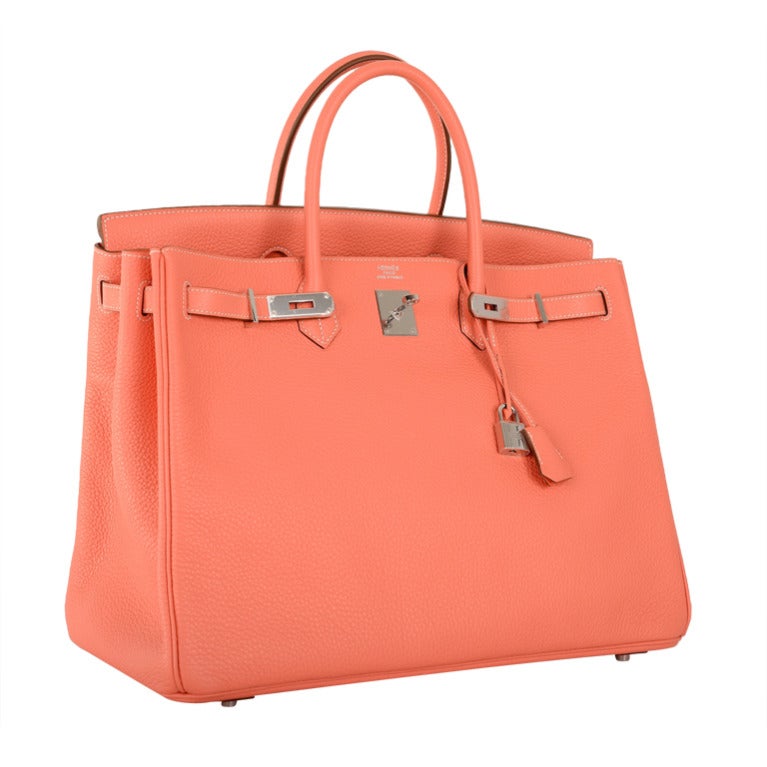 NEW STUNNING COLOR HERMES BIRKIN BAG 40cm CREVETTE GORGEOUS PHW