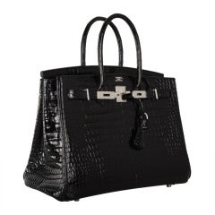 The Best Ever HERMES BIRKIN BAG BLACK CROCODILE POROSUS PALLADIUM HARDWARE