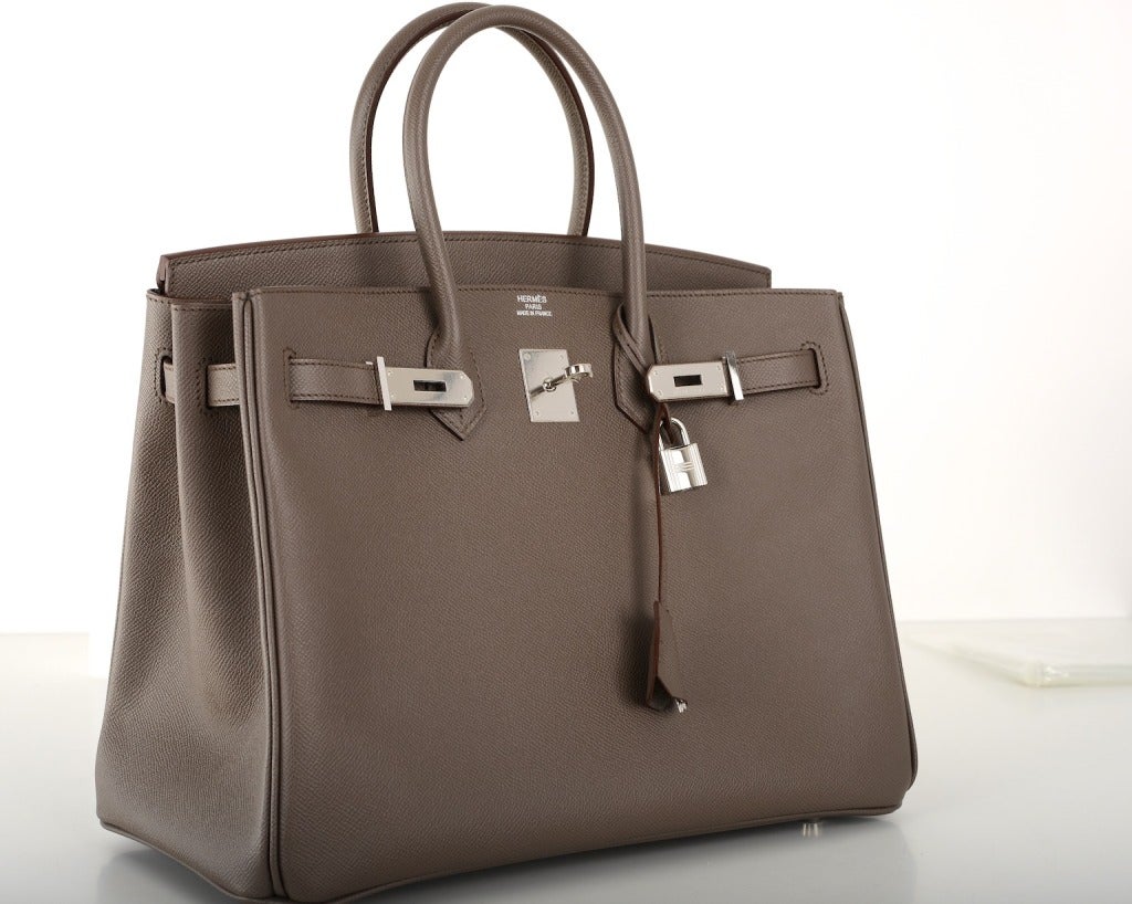 Hermes Birkin Bag 35Cm Etain Insanley Fab Epsom Leather Phw In New Condition In NYC Tri-State/Miami, NY