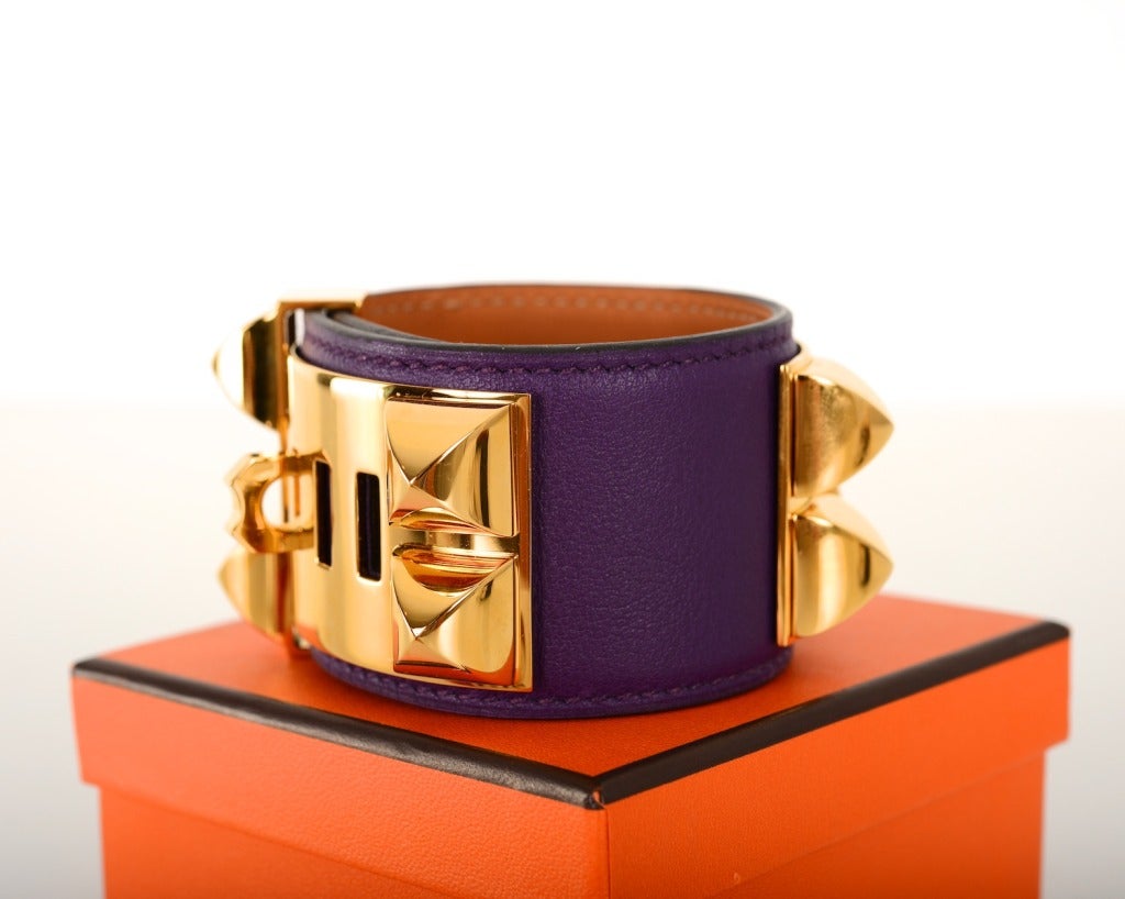 Women's Hermes CDC Bracelet Ultra Violet Leather W Gold Hardware