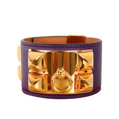 Hermes CDC Bracelet Ultra Violet Leather W Gold Hardware