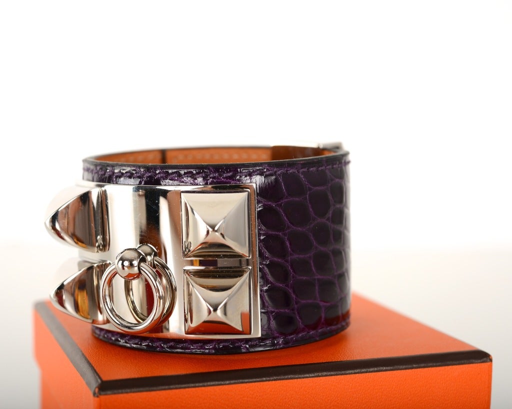 Hermes CDC Amethyst Shiny Alligator Palladium Hardware In New Condition In NYC Tri-State/Miami, NY