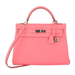 HERMES KELLY BAG 32cm ROSE LIPSTICK PINK TOGO W PALLADIUM