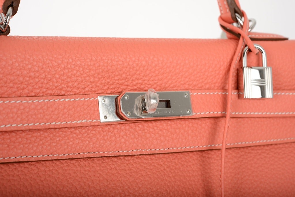 Hermes Kelly Bag 35Cm Crevette Gorgeous Palladium Hardware Wow Color 4