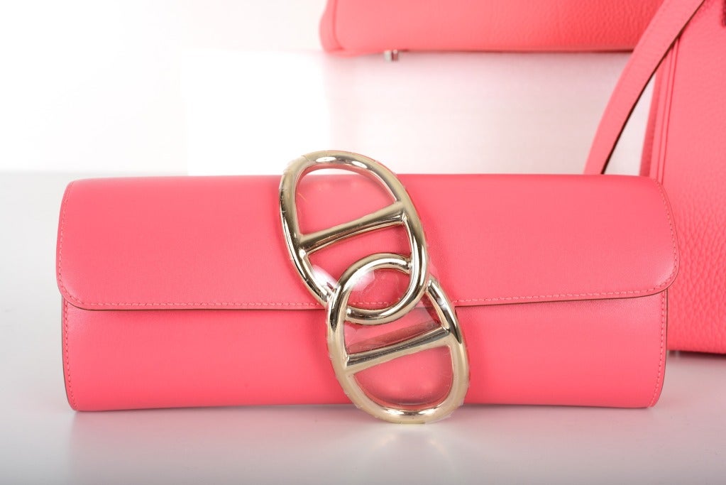 Amazing Find Hermes Egee Clutch Bag Lipstick Pink Gold Hardware at ...  