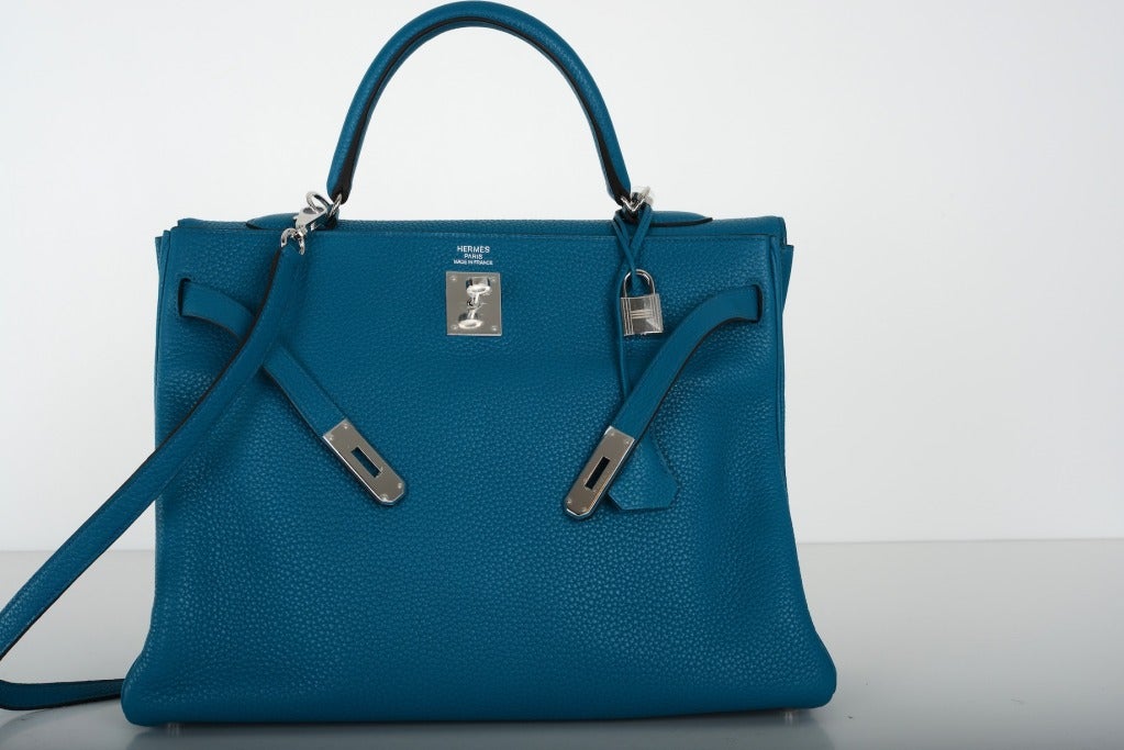 New Color Hermes Kelly Bag 35Cm Izmir Blue Clemence Leather at 1stdibs  