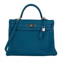 New Color Hermes Kelly Bag 35Cm Izmir Blue Clemence Leather