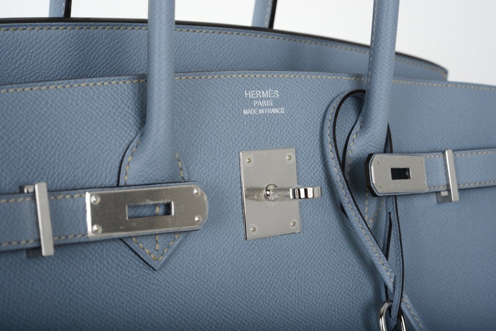 SO PRETTY NEW COLOR HERMES BIRKIN BAG 35CM BLUE LIN BLEU LIN