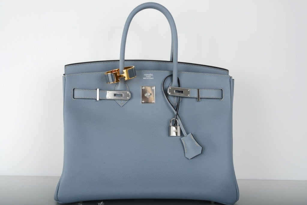 Lovely New Color Hermes Birkin Bag 35cm Blue Lin Bleu Lin Epsom In New Condition In NYC Tri-State/Miami, NY