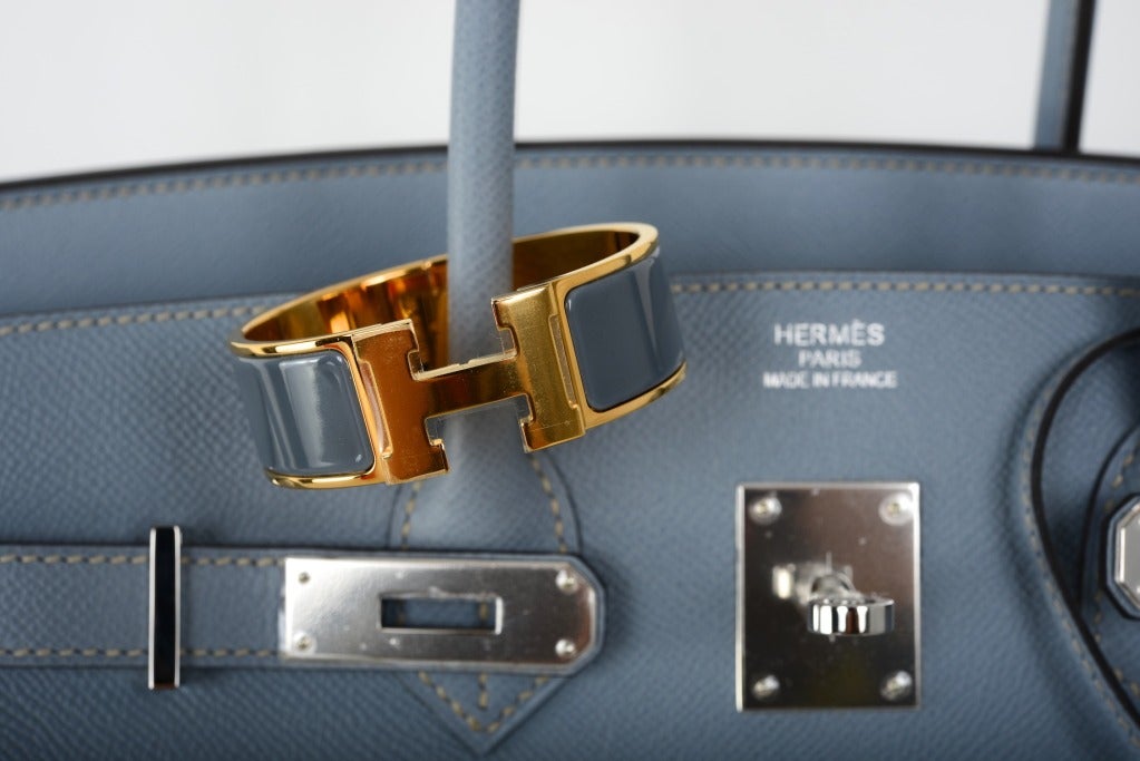 Women's Lovely New Color Hermes Birkin Bag 35cm Blue Lin Bleu Lin Epsom