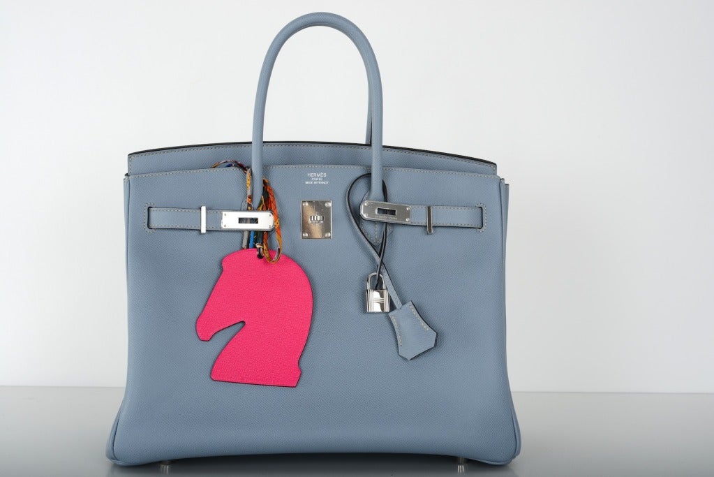 Lovely New Color Hermes Birkin Bag 35cm Blue Lin Bleu Lin Epsom 1