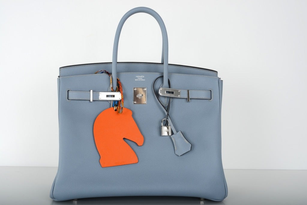 Lovely New Color Hermes Birkin Bag 35cm Blue Lin Bleu Lin Epsom 2