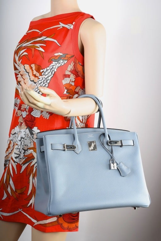 Lovely New Color Hermes Birkin Bag 35cm Blue Lin Bleu Lin Epsom 3