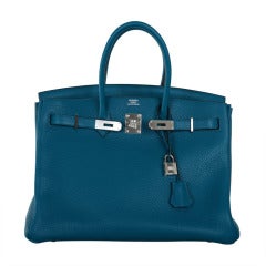 Gorgeous New Color Hermes Birkin Bag 35Cm Izmir Blue Clemence Leather