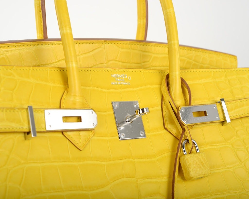 Ridiculous Hermes Birkin Bag 35cm Yellow Mimosa Matte Croc Alligator Phw In New Condition In NYC Tri-State/Miami, NY