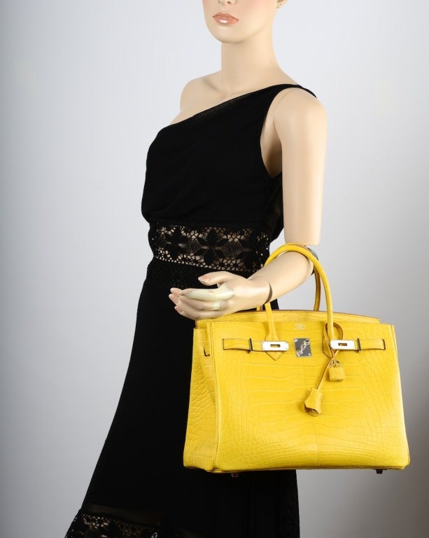 Ridiculous Hermes Birkin Bag 35cm Yellow Mimosa Matte Croc Alligator Phw 1