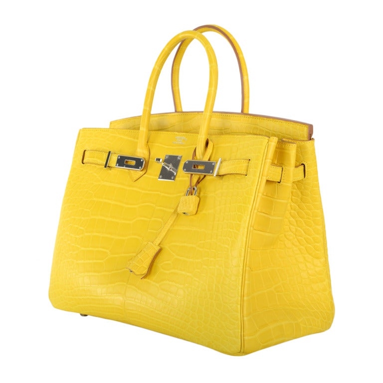 NEW Authentic HERMES Matte Alligator Mimosa Yellow Constance Bag