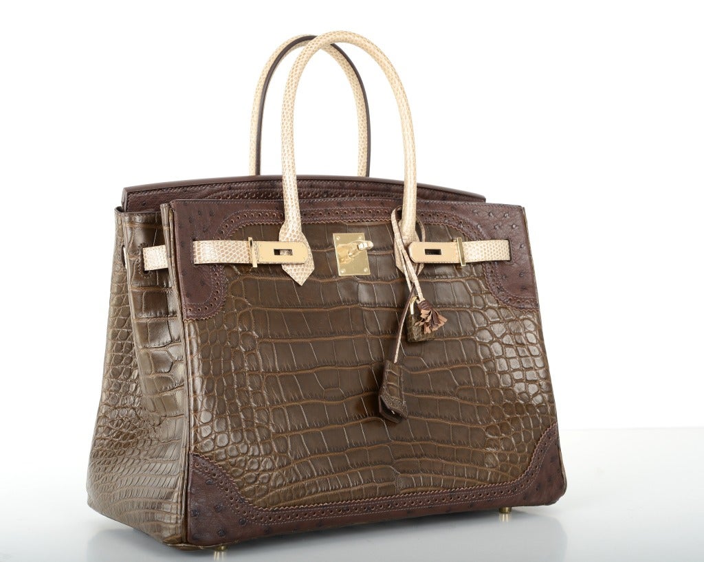 Hermes 35Cm Autumn Grand Marriage Ghillie in 3 different skins Etrusque Ostrich, Ficelle Lizzie, and Gris Elephant Alligator With Rose Gold Hardware. 

One of the most spectacular bags that has come across our studio, this is a must for any