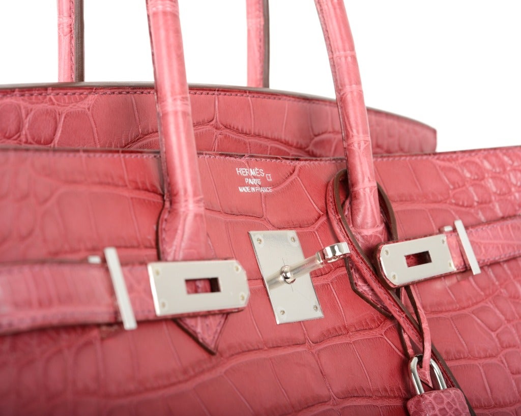 Hermes Birkin 35Cm In The Most Beautiful Special New Pink Color Bois De Rose Dusty Rose. The Hardware Is Palladium.
This Bag Is Brand New Stamp P. The Soft Elegant Pink Will Turn Heads Where Ever You Go Its Timeless Classic With A Twist.

The